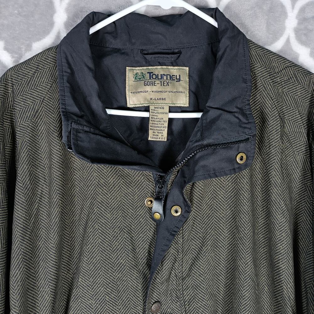 Tourney Jacket Men XL Green Black Herringbone Pullover Windproof Waterproof Golf